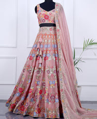 Multi-Color Lehenga Choli Adorned with Sequins & Thread Embroidery
