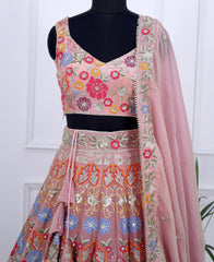 Multi-Color Lehenga Choli Adorned with Sequins & Thread Embroidery