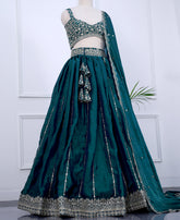 Bottle Green Designer Lehenga Choli Featuring Sequin Embroidery