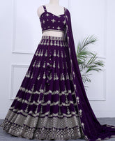 Deep Purple Party Lehenga Choli with Beautiful Sequins Embroidery