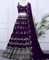 Deep Purple Party Lehenga Choli with Beautiful Sequins Embroidery