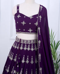 Deep Purple Party Lehenga Choli with Beautiful Sequins Embroidery