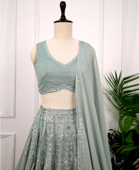 Jungle Mist Georgette Lehenga Choli with Sequins Work