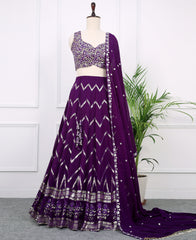 Deep Purple Georgette Lehenga Choli with Glittering Sequins