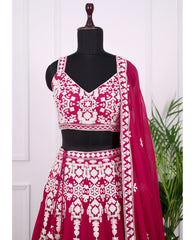Red Georgette Ensemble with Intricate Thread–Sequins Work