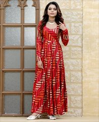 Multi Color Rayon Printed Long Kurti