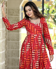 Multi Color Rayon Printed Long Kurti