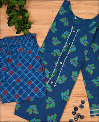 Blue Color Rayon Printed Kurti Set