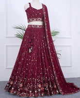Designer Wine Berry Lehenga Choli with Intricate Sequins & Thread Embroidery