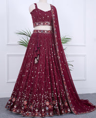 Designer Wine Berry Lehenga Choli with Intricate Sequins & Thread Embroidery