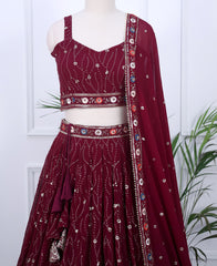 Designer Wine Berry Lehenga Choli with Intricate Sequins & Thread Embroidery