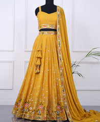 Yellow Lehenga Choli with Multi Sequins and Intricate Thread Work