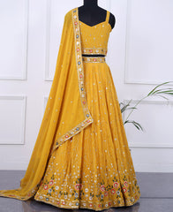 Yellow Lehenga Choli with Multi Sequins and Intricate Thread Work
