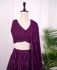 Festive Wine Georgette Sequins Lehenga Choli for Weddings & Events