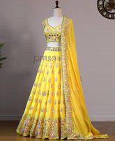 Yellow Color Georgette Mirror Embroidery Work Lehenga Choli