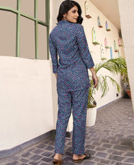 Pretty Blue Color Polka Dots Printed Co-Ord Set