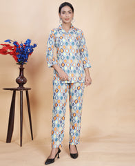 Elegant Multi Color Geometric Printed Co-Ord Set