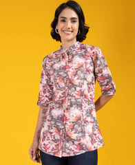 Pretty Multi Color Floral Printed Shirt Style Top
