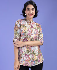 Nice Looking Multi Color Floral Printed Shirt Style Top
