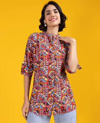 Gorgeous Multi Color Geometric Printed Shirt Style Top