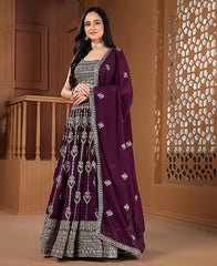 Dark Purple Golden Zari Work Georgette Lehenga Choli