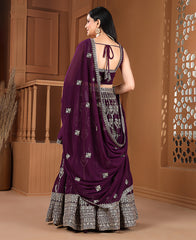 Dark Purple Golden Zari Work Georgette Lehenga Choli