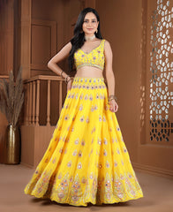 Yellow Georgette Foil Mirror and Sequins Embroidered Lehenga Choli