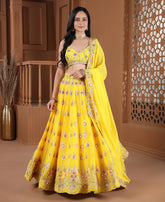 Yellow Georgette Foil Mirror and Sequins Embroidered Lehenga Choli