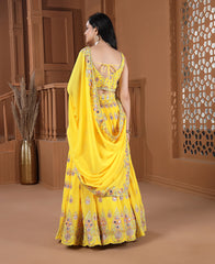 Yellow Georgette Foil Mirror and Sequins Embroidered Lehenga Choli