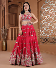 Red Color Georgette Sequins Work Semi-stiched Lehenga Choli