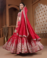 Red Color Georgette Sequins Work Semi-stiched Lehenga Choli