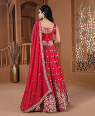 Red Color Georgette Sequins Work Semi-stiched Lehenga Choli