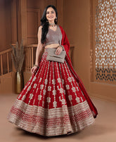 Red Color Georgette Sequins and Cording Work Lehenga Choli