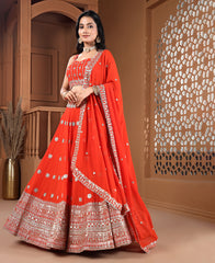 Orange Color Georgette Sequins Work Lehenga Choli