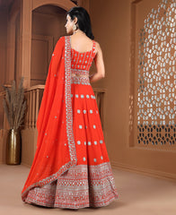 Orange Color Georgette Sequins Work Lehenga Choli