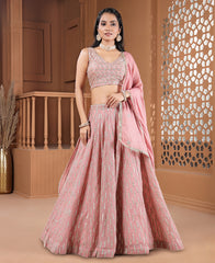 Baby Pink Color Sequins Embroidery Work Semi-Stiched Lehenga Choli