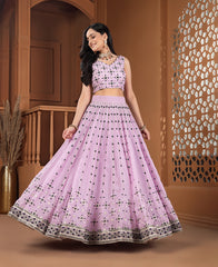Oyster Pink Georgette Sequins Work Lehenga Choli