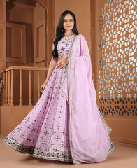 Oyster Pink Georgette Sequins Work Lehenga Choli