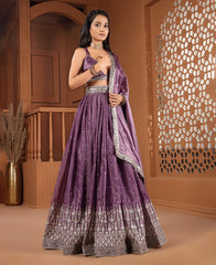 Dusky Purple Sequins Work Semi-stiched Lehenga Choli