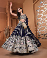 Navy Blue Color Sequins and Cording Work Lehenga Choli