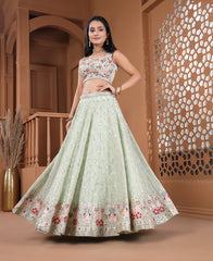Light Green Color Sequins Embroidery Work Semi-Stiched Lehenga Choli