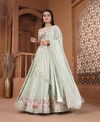 Light Green Color Sequins Embroidery Work Semi-Stiched Lehenga Choli