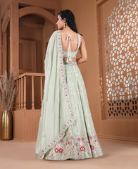 Light Green Color Sequins Embroidery Work Semi-Stiched Lehenga Choli