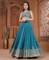 Teal Blue Sequins Embroidered Lehenga Choli