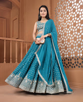 Teal Blue Sequins Embroidered Lehenga Choli