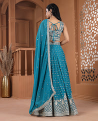 Teal Blue Sequins Embroidered Lehenga Choli