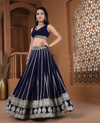 Blue Color Silver Zari and Sequins Work Lehenga Choli