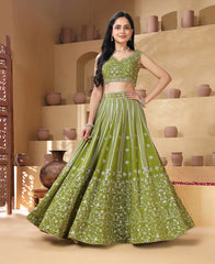 Green Color Georgette Sequins Work Semi-stiched Lehenga Choli
