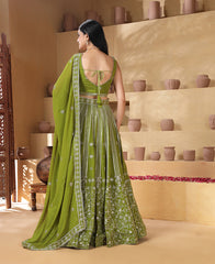Green Color Georgette Sequins Work Semi-stiched Lehenga Choli