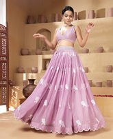 Baby Pink Color Thread Work Semi-Stiched Lehenga Choli